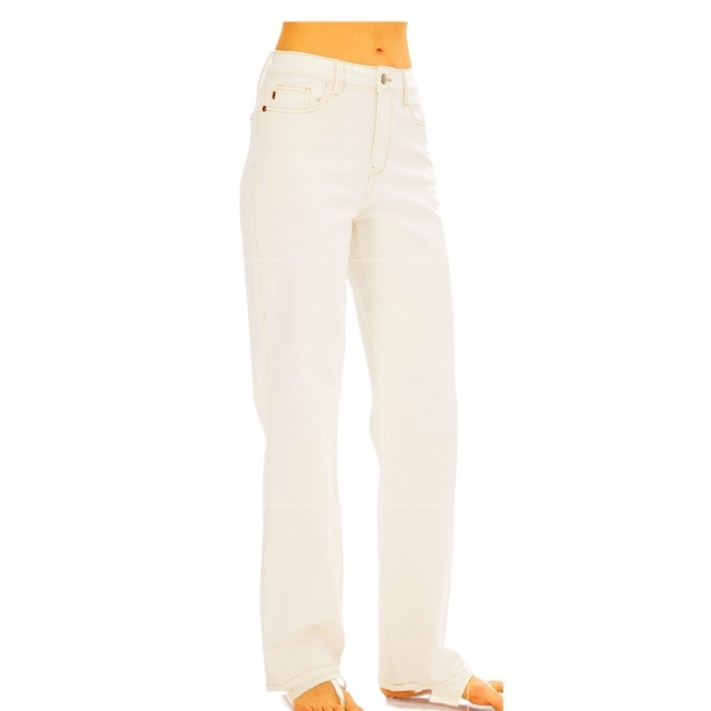 Judy Blue Ecru Beige Straight Leg Jeans Size 30 High Rise Long Inseam